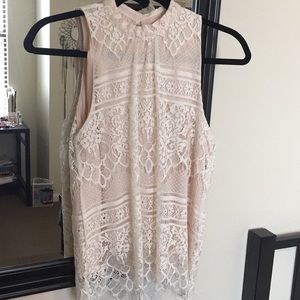 Lauren Conrad white and blush lace blouse